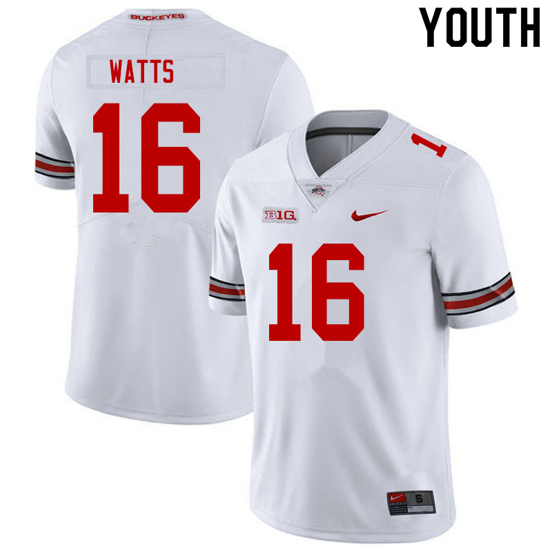 Ohio State Buckeyes Ryan Watts Youth #16 White Authentic Stitched College Football Jersey